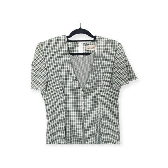 Vintage Green Plaid Short Sleeve Button-Down Midi Dress By Kathie Lee SZ 8 - Picture 3 of 8